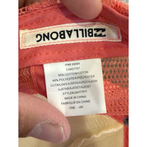 Billabong California Love Peach Pink Mesh Snapback Trucker Hat Baseball Cap - Picture 8 of 8